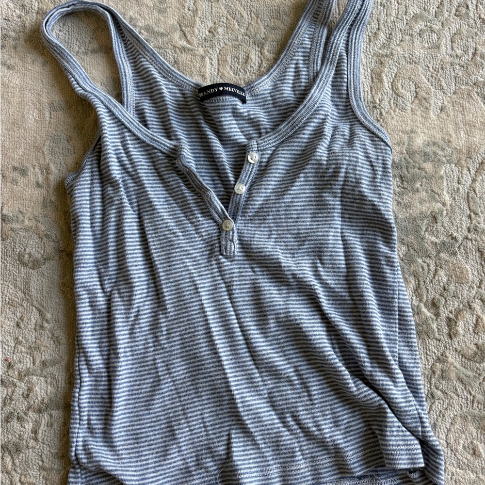 Brandy Melville Blue and White Striped Tank Top